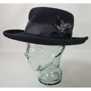 Bruno Capelo Gambler Collection Black Australian Wool Felt Hat Medium Feather